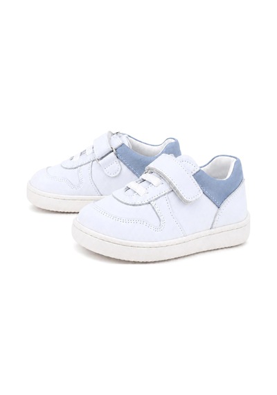 Rakerplus Bob Hakiki Deri Beyaz Nubuk Mavi Cırtlı Bebek Sneaker Ayakkabı