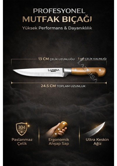Lazbisa Mtf-037 Hand Craft Mutfak Bıçak Seti Et Ekmek Sebze Bıçağı 5 Li Set Günlük Kullanım