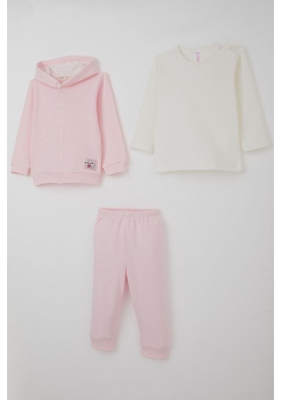 Breeze Kız Bebek Bodyli 3 Lü Takım Sevimli Minik Tavşancık Armalı Çıtçıtlı 4 Ay-1 Yaş, Pembe Pembe