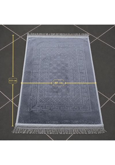 Tesbihane Kişiye Özel Nakış İşlemeli Hediyelik Seccade - Peluş Kumaş Gri