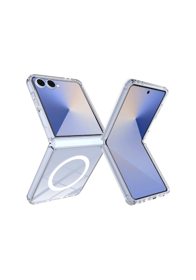 Samsung Galaxy Z Flip 7 Uyumlu Kılıf Clear Şeffaf Magsafe Manyetik Wireless Şarj Destekli Silikon Şeffaf