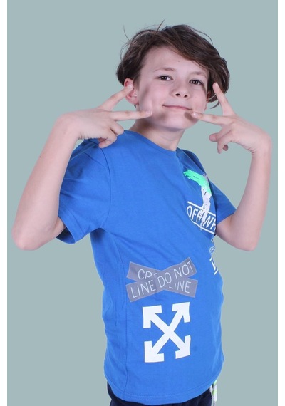 Panios Kids X Baskılı Sıfır Yaka Erkek Çocuk Mavi T-shirt Mavi
