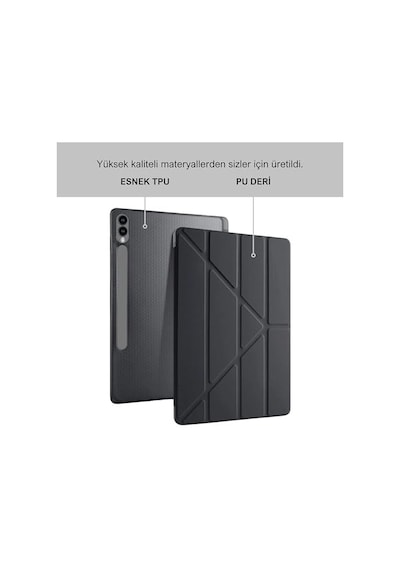 Galaxy Tab S9+ Fe Plus 12.4 İnç Uyumlu Smart Kılıf, S Pen Kalemlikli, Trifold, Esnek, Mat, Origami, Darbeye Tam Dayanıklı Tablet Kılıfı Siyah