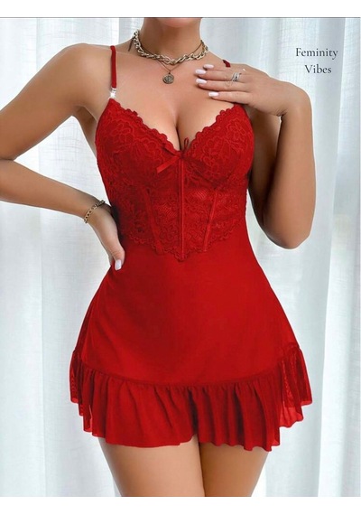İntive Lingerie Sugar Cool Transparan Tülden Volan Detaylı Mini Gecelik Sabahlık Kırmızı İntive Lingerie Sugar Cool Transparan Tülden Volan Detaylı Mini Gecelik Sabahlık Kırmızı