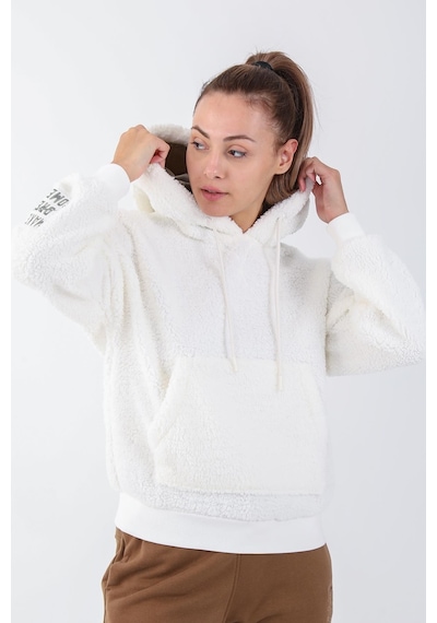 Maraton Sportswear Comfort Kadın Kapşonlu Uzun Kol Basic Ekru Sweatshirt 21443-ekru