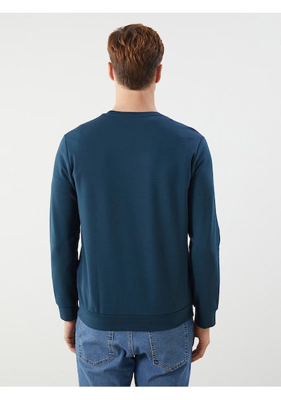 Lcwaıkıkı Classic Petrol Bisiklet Yaka Baskılı Erkek Sweatshirt Petrol Mavi