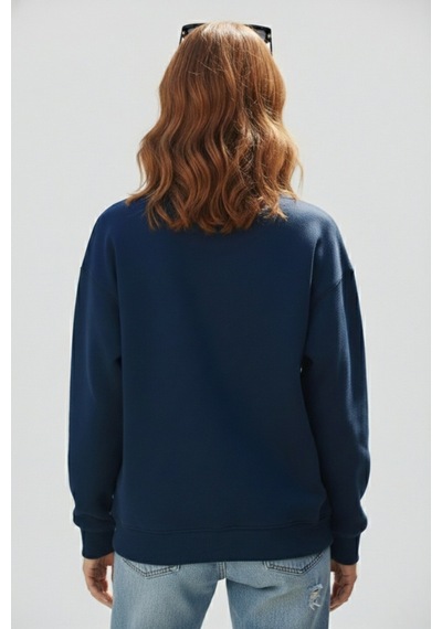Uyguntarz Unisex Yumuşak Dokulu Düz 3 İplik Oversize Sıfır Yaka Sweatshirt Sade Ve Modern Görünüm İndigo