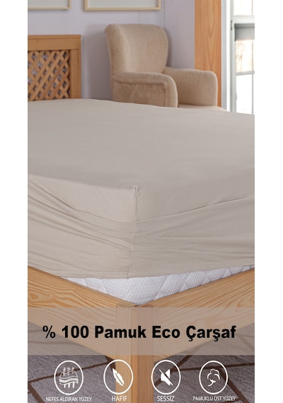 Penye Lastikli Çarşaf, 160 200 Çift Kişilik %100 Pamuk Örme Kumaş, 145 Gr/m² Sütlü Kahve
