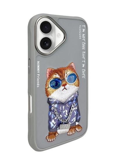 Apple Uyumlu iPhone 16 3d Gerçek Nakış İşleme Gözlük Ve Zincir Detaylı Köpek Desenli Kılıf Şeffaf