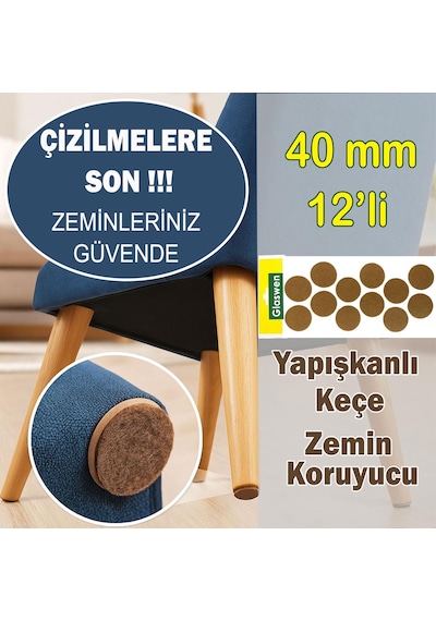Yapışkanlı Yuvarlak Keçe Masa Sandalye Parke Zemin Ayak Koruyucu Kaydırmaz Keçesi 40 Mm 12'li Paket Kahverengi