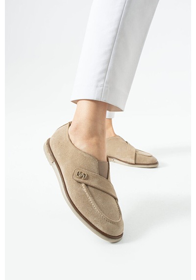Dericia Shoes Glamour Hakiki Deri Süet Kadın Günlük Rahat Casual Ayakkabı Bej