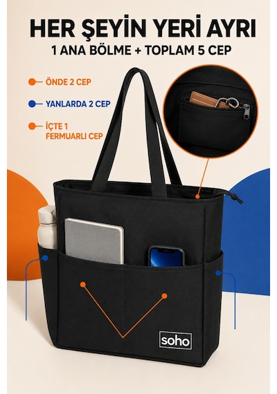 Orijinal Çok Gözlü Geniş İç Hacimli Su Geçirmez & Fermuarlı Yan Cepli Tote Bag Ofis Okul Üniversite Spor İçin Askılı Anne Shopper Günlük Çok Amaçlı El Kol Ve Omuz Çantası Büyük Boy - 35x34x9 Cm Siyah Orijinal Çok Gözlü Geniş İç Hacimli Su Geçirmez & Fermuarlı Yan Cepli Tote Bag Ofis Okul Üniversite Spor İçin Askılı Anne Shopper Günlük Çok Amaçlı El Kol Ve Omuz Çantası Büyük Boy - 35x34x9 Cm Siyah