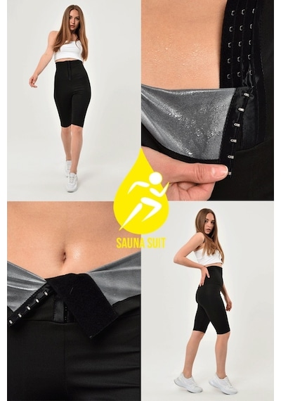 Sauna Suit Ekstra Yüksek Bel 3Kademeli Agraflı Maksimum Terleten Termal Şort Siyah