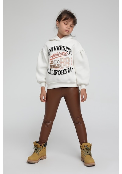 Escabel Kız Çocuk Balon Kol Kapşonlu Sweatshirt - Beyaz