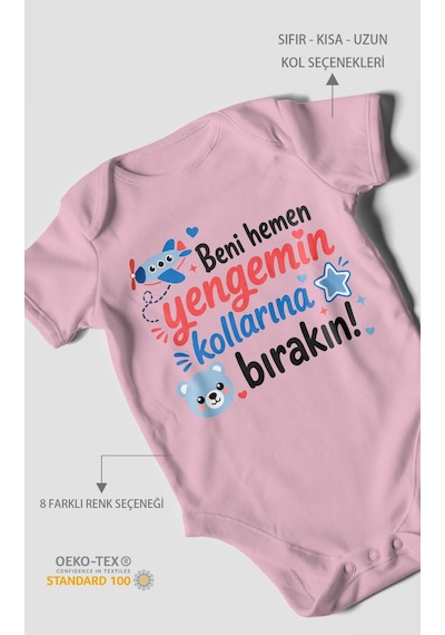 Morivokids Yengeye Özel Kısa Kollu Bebek Body %100 Pamuk Zbn150-kk Koyu Pembe