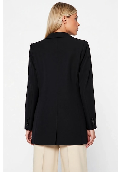Benerly Kadın Regular Kalıp Ceket Yaka Uzun Kol Dokuma Blazer Fonksiyonel Siyah