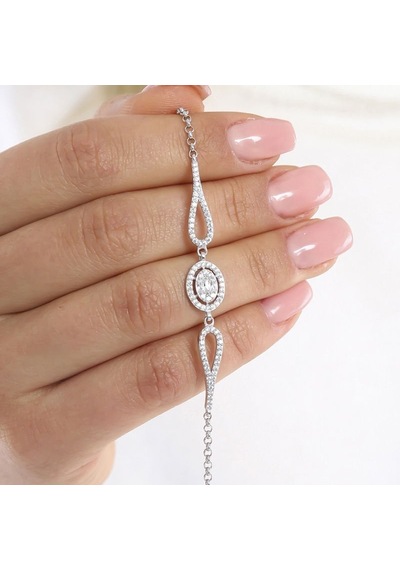 Oval Baget Zirkon Taşlı Gümüş Bileklik Gümüş