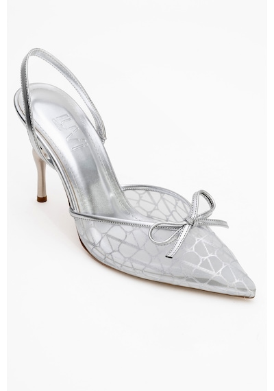 Luvishoes Luvi Shoes Peony Gümüş Fileli Fiyonklu Sivri Burun Kadın Topuklu Ayakkabı Gümüş