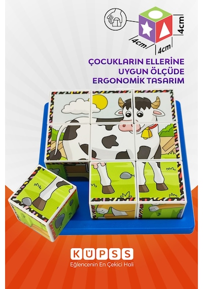 6 Farklı Çiftlik Hayvanları 3d Küp Puzzle 3 4 5 6 Yaş Küp Puzzle