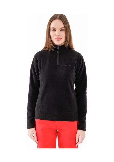 2as Camila Kadın Yarım Fermuarlı İnce Polar Sweatshirt Siyah Siyah