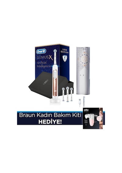 Oral-B Genius X AI Luxury Rosegold Şarj Edilebilir Diş Fırçası + Seyahat Kabı + Braun Silk-Epil 5 5620 Kadın Bakım