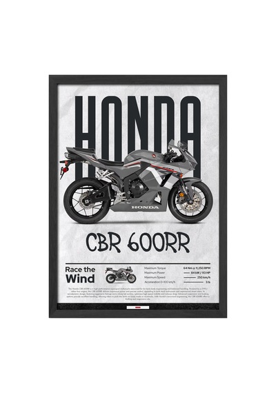 Honda Cbr 600rr Siyah Ahşap Çerçeveli Poster, Dekoratif Motosiklet Duvar Tablosu