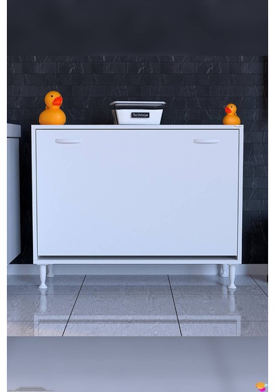 Söke 90 Cm 3 Gözlü Kirli Çamaşır Sepetli Çok Amaçlı Banyo Dolabı Beyaz