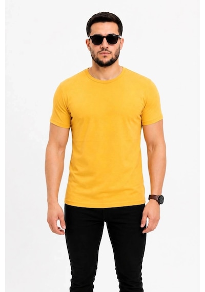 Erkek Basic Tişört Bisiklet Yaka Kısa Kol Günlük Yazlık Slim Fit T-shirt - Sarı