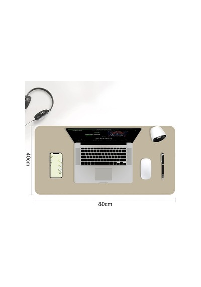 Lexroo Çift Renk Dikişli Pu Deri Masa Matı 80x40 Cm Mousepad, Su Geçirmez Masa Sümeni Standart