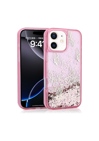 Nihcase Apple Uyumlu iPhone 12 Kılıf Sıvılı Simli Kelebek Desenli Glis Kapak