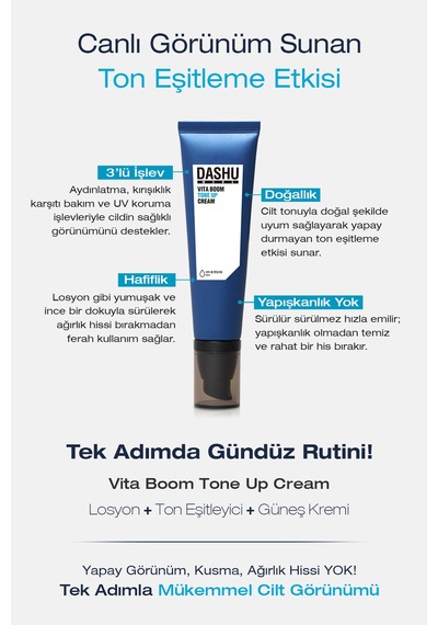 Uv Koruma Ve Aydınlık Görünüm Sunan Krem Dashu Mens Vita Boom Tone Up Cream Spf50+ Pa++++