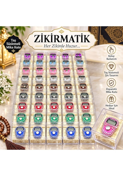 20 Adet Hediyelik Mika Kutulu Taşlı Zikirmatik Setimiz Mevlidlik Hac Umre Hatırası