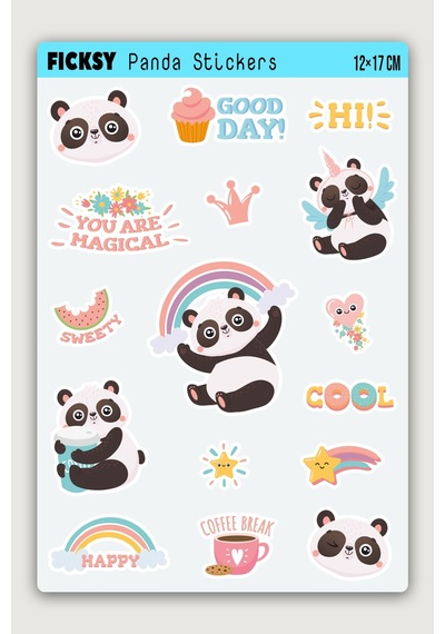 Sevimli Unicorn Panda Sticker Seti - 16 Adet Etiket Çıkartma Diğer
