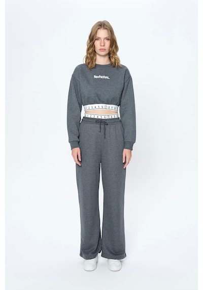 Quzu Beli Sayı Detaylı Crop Sweatshirt Antrasit Antrasit