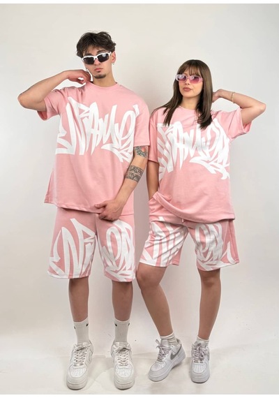 Zaee Street Graffiti Oversize Şort Takım Pembe