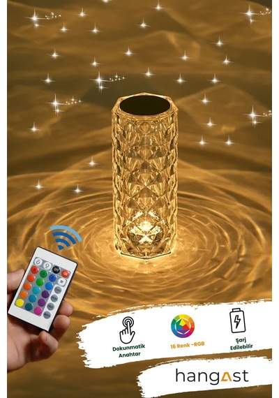 Hl-004rgb Kristal 5v Şarjlı Masa Lambası Led Dokunmatik 16 Renkli Akrilik Kristal Buzbeyaz