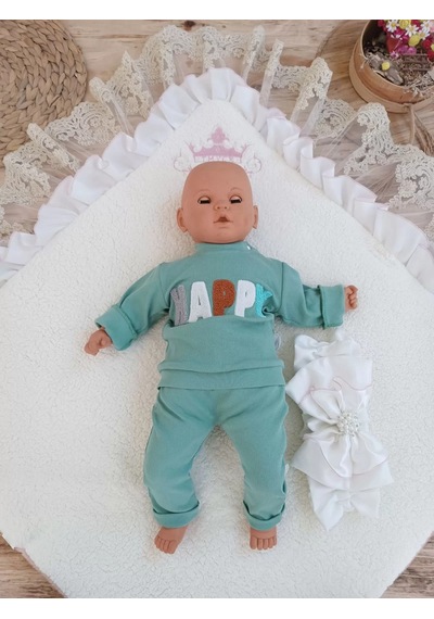 Yenidoğan Wool Yün Kumaş Taç Nakışlı Güpür Duvaklı Fiyonk Prizma Taş Unisex Kundak Bebek Battaniyesi Pembe Çok Renkli