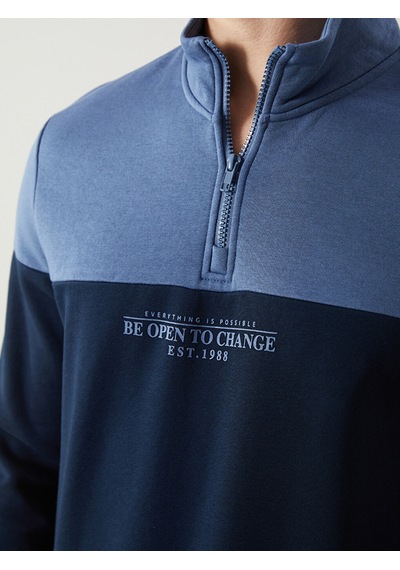 Lcwaıkıkı Classic Lacivert Dik Yaka Uzun Kollu Renk Bloklu Erkek Sweatshirt