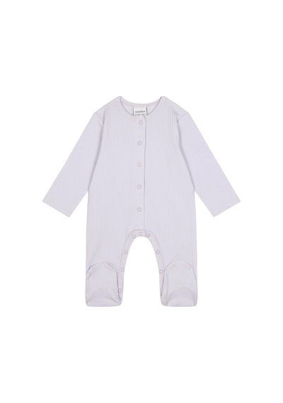 Antebies Organik Lila Çıtçıtlı Uzun Kollu Kız Bebek Patikli Tulum Mor