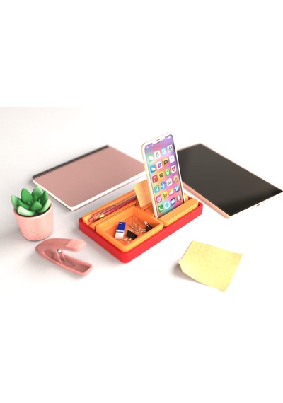 Tıdy Stack - Desk Organizer Modern Tasarımlı Çok Amaçlı Masaüstü Organizer Turuncu - Kırmızı