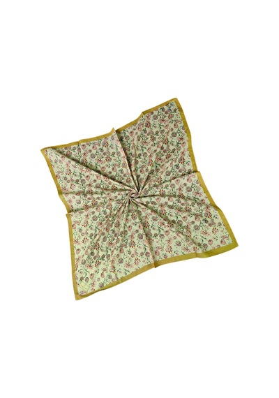 Mim Eşarp Prime Pamuk Çiçek Desenli Eşarp 90x90 Cm Turuncu - Yeşil