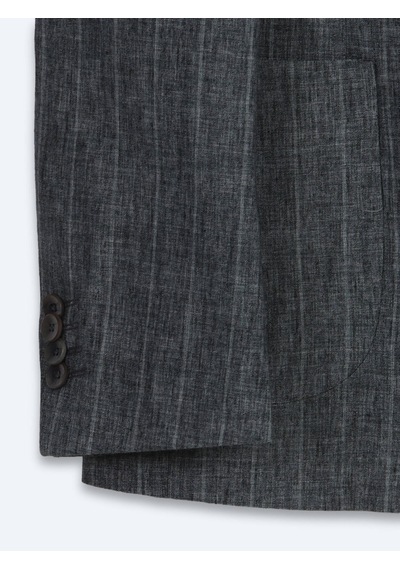 Kip Petrol Çizgili Modern Fit Keten Karışımlı Ceket