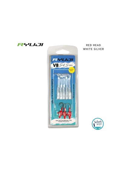 Ryuji V8 8cm 5.5gr Silikon Yem Set 3+5 Red Head White Silver