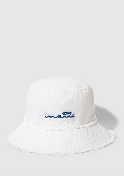 Mavi - Mavi Nakışlı Beyaz Bucket Şapka 1913102-620