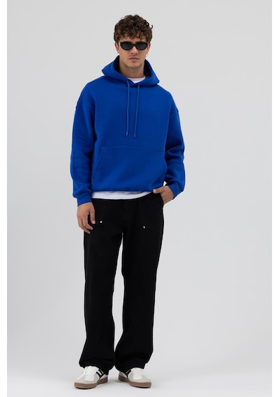 Vamos Basic Oversize Kapüşonlu Sweatshirt Saks Mavi