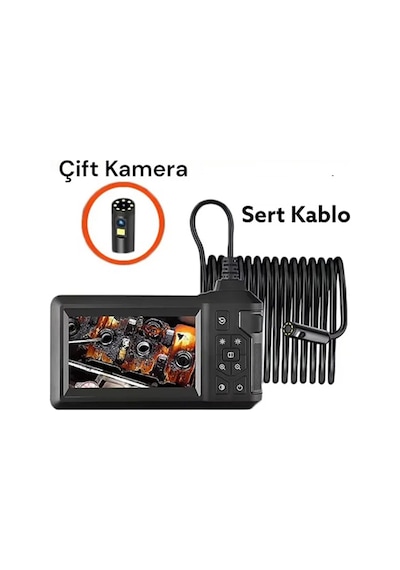 Ekranlı Üç Kameralı Çantalı 20 Metre Sert Kablo Yılan Endoskop Kamera 8 Mm 4.3 Inc