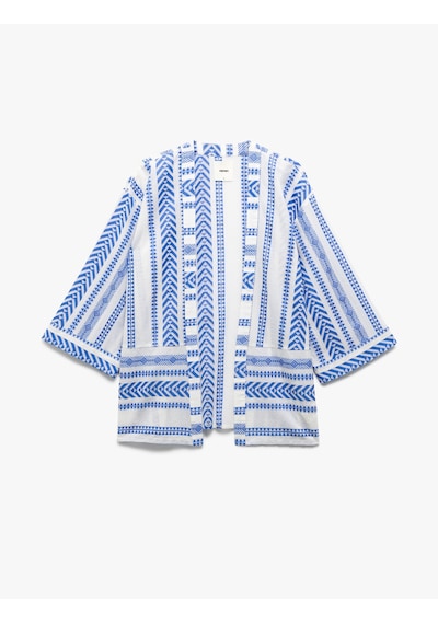 Koton Pamuklu 3/4 Geniş Kollu Nakış İşlemeli Desenli Uzun Kimono Mavi Desenli 5sak50031pw Mavi Desenli Koton Pamuklu 3/4 Geniş Kollu Nakış İşlemeli Desenli Uzun Kimono Mavi Desenli 5sak50031pw Mavi Desenli