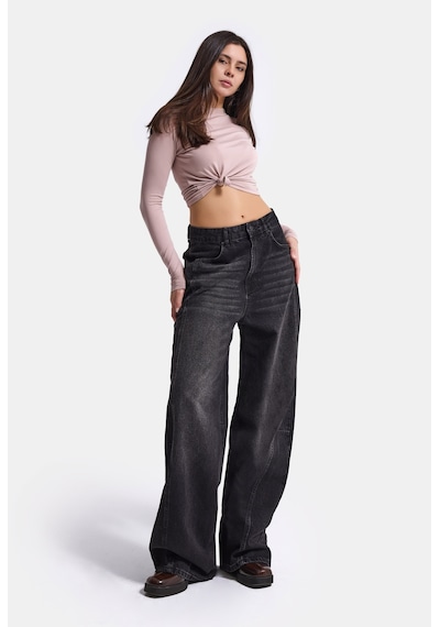 Kadın Koyu Füme 2w6-1 Mega Barrel Fit Nakış Özel Tasarım Denim Jean