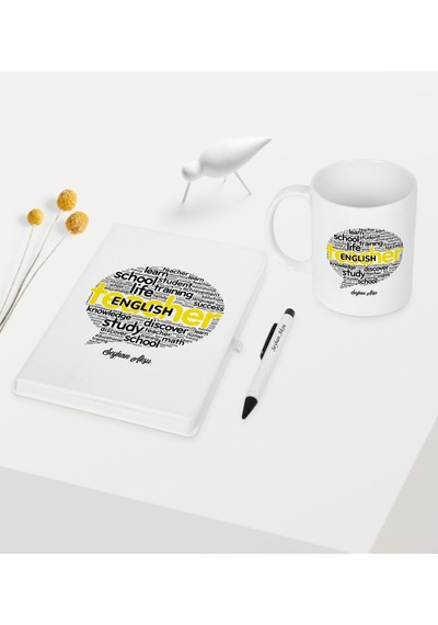 Kişiye Özel Ingilizce Öğretmeni Temalı Beyaz Defter Kalem Kupa Se N11.1994