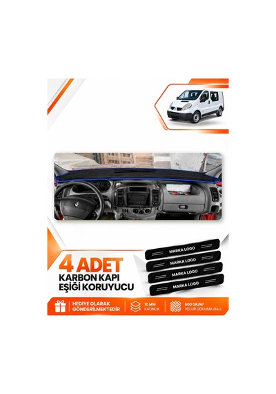 Renault Trafic 2004-2010 Uyumlu Ön Torpido Koruma Kılıfı Halısı Örtüsü - Siyah Mavi